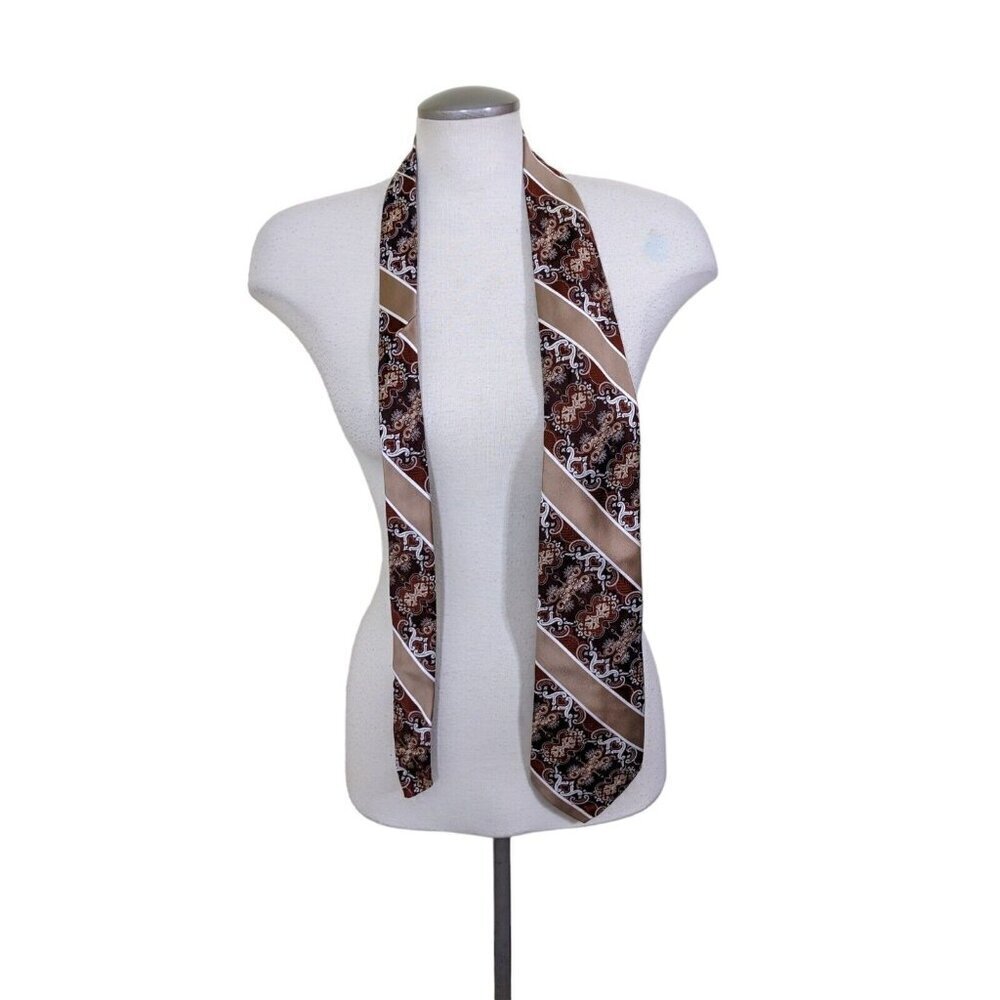Vintage Pierre Cardin Creation Mens Neck Tie Gold Brown Printed